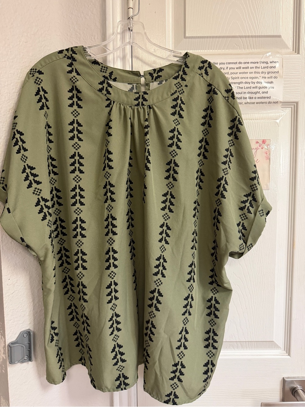 SHEIN Olive Green Blouse with Black Geometric Print